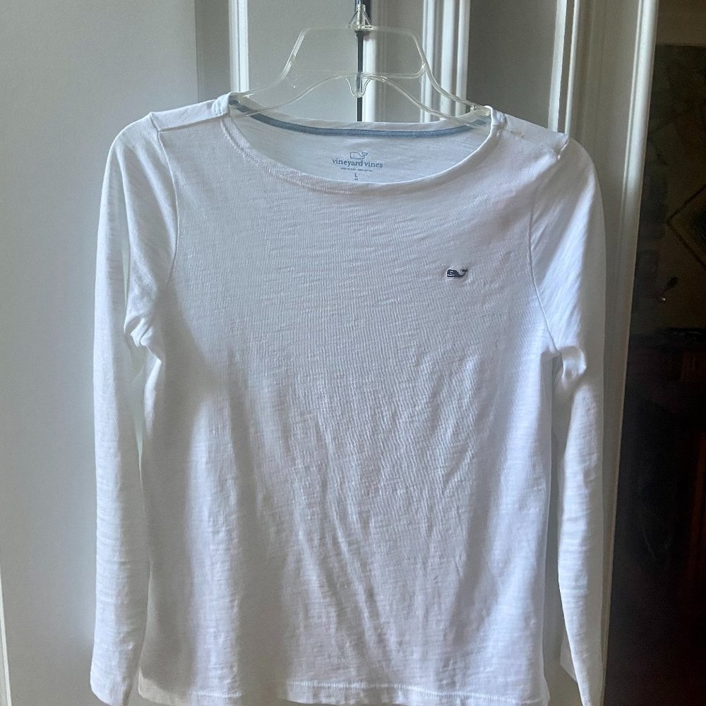Vineyard Vines White Boatneck Tee Long Sleeve